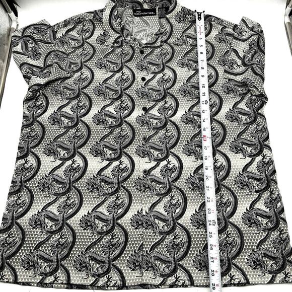 Vintage 90s No Boundaries Gray Allover Dragon Print Button Down Baggy Shirt L 50 - Picture 7 of 9